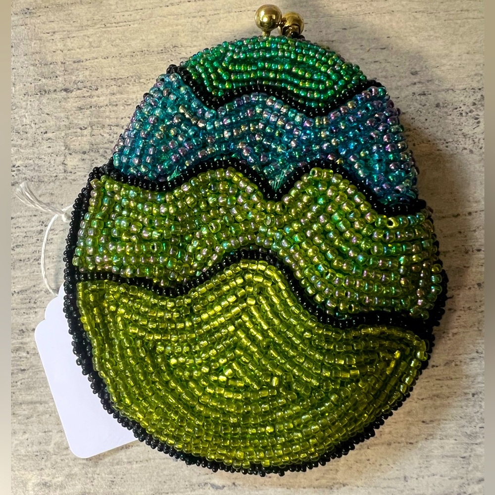 Vintage 60s Handmade Green Beaded Change Purse